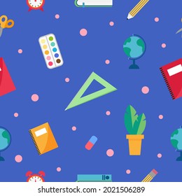 Seamless pattern for the day of knowledge with school subjects. Vector graphics