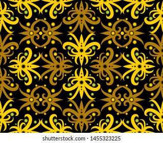 Seamless pattern of dayak batik. borneo motif style. luxury yellow color. vector design inspiration