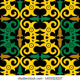 Seamless pattern of dayak batik. borneo motif style. luxury yellow color. vector design inspiration