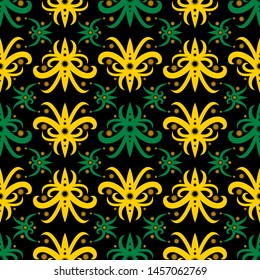 Seamless pattern of dayak batik. borneo motif style. luxury yellow color. vector design inspiration. green