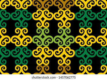 Seamless pattern of dayak batik. borneo motif style. luxury yellow color. vector design inspiration. green