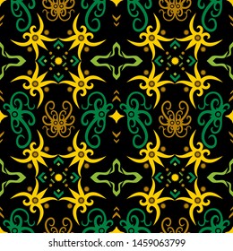 Seamless pattern of dayak batik. borneo motif style. traditional Indonesian fabric style. vector design inspiration. green