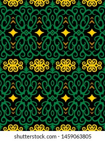Seamless pattern of dayak batik. borneo motif style. traditional Indonesian fabric style. vector design inspiration. green