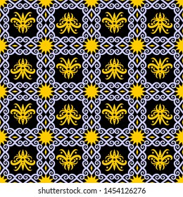 Seamless pattern of dayak ethnic batik. borneo motif style. powder blue color. vector design inspiration