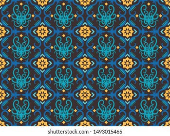 seamless pattern of dayak ethnic pattern. Traditional Indonesian fabric motif. Borneo style. vector design inspiration. Creative textile for fashion or cloth
