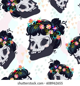 Seamless pattern with dead girl. Vector Illustration.

