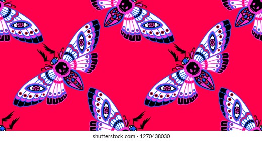 Seamless pattern. Dead head moth. Great for greeting cards, halloween party invitations, t-shirt printing and more. Halloween illustration.