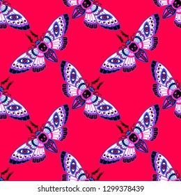 Seamless pattern. Dead head moth. Great for greeting cards, halloween invitations, t-shirt printing and more. Halloween illustration.