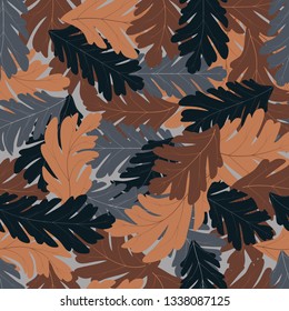 Seamless pattern with deciduous leaves scattered on the ground. Autumn fall leaf brown gray color pattern. Great for fabric textile, wallpaper, wrapping, natural background surface design.