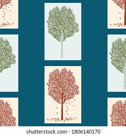 Seamless pattern of deciduous trees in spring and in autumn 