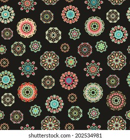 Seamless pattern with decoraitve floral laced rosettes