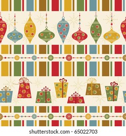 Seamless pattern with decorated balls and gifts