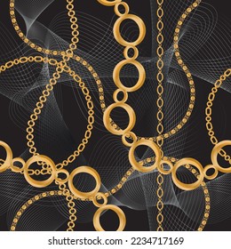 Seamless pattern decorated with chains and pearls.