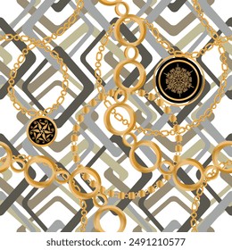 Seamless pattern decorated with chains and pearls.