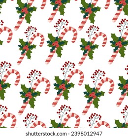 seamless pattern with Decorated Christmas candy canes vector illustration