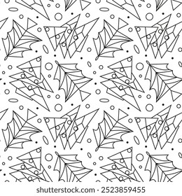 Padrão contínuo com árvore de Natal decorada em estilo doodle. Árvores geométricas com neve para o Ano Novo e Natal. Fundo do feriado. Imagem para embalagens, têxteis e papel de parede.