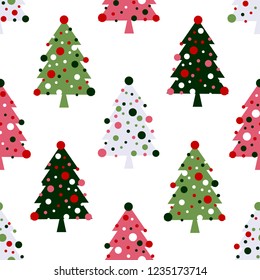 Seamless pattern with decorated christmas trees, vector