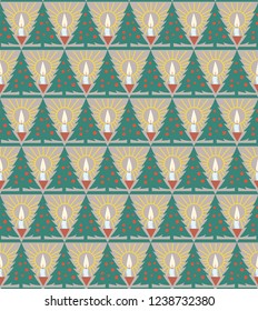 seamless pattern with decorated Christmas trees and lit candles, perfect for gift paper, packaging or other Christmas prints