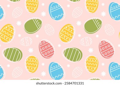 Seamless pattern of Decorated Easter eggs. Easter background for banners, textiles, paper, scrapbooking, wallpaper, wrappers. Festive easter decoration. Vector illustration