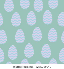 Seamless pattern with decorated eggs. Easter themed green background. Pencil texture.