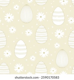 Seamless pattern with decorated eggs Holiday beige background Happy Easter vector illustration Design for web wrapping wallpaper cover textile print