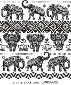 Patrón sin inconvenientes con elefantes decorados 