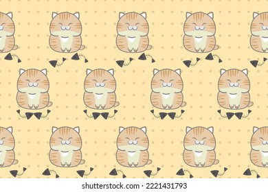 seamless pattern decorated with fat cats  cute and geometric patterns  vector illustration