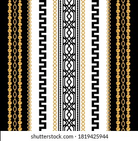 Seamless pattern decorated with gold chains and floral.