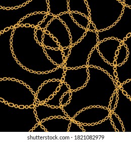 Seamless pattern decorated with gold chains and floral.