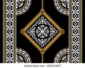 Seamless pattern decorated with gold chains and floral.