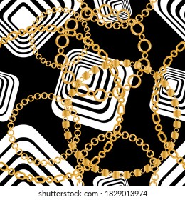 Seamless pattern decorated with gold chains and floral.