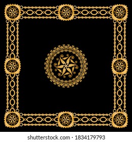 Seamless pattern decorated with gold chains and floral.
