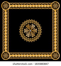 Seamless pattern decorated with gold chains and floral.