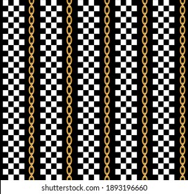 Seamless pattern decorated with gold chains and floral.
