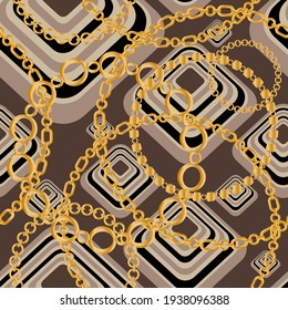 Seamless pattern decorated with gold chains and floral.