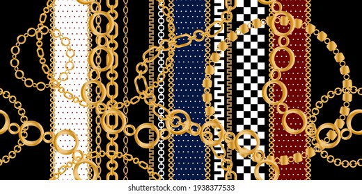 Seamless pattern decorated with gold chains and floral.