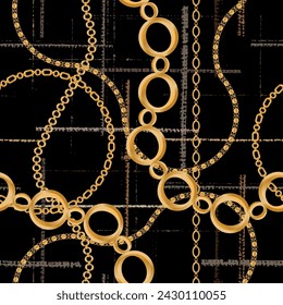 Seamless pattern decorated with gold chains and floral.