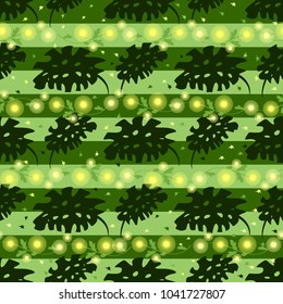 Seamless pattern. Decorated with leaves and flowers. Doodles style. 