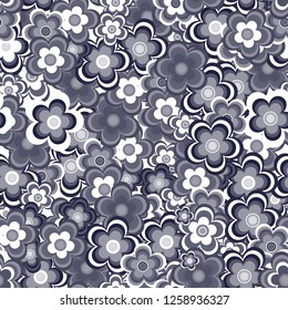 Seamless pattern. Decorated with leaves and flowers. Doodles style. for summer fabric, wrappers, covers. Easy to edit. black and white