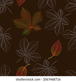 Seamless pattern. Decorated with leaves and flowers. Doodles style. ornament on dark background for design. boho chic