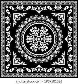 Seamless pattern decorated with ornament, chains and abstract shapes.