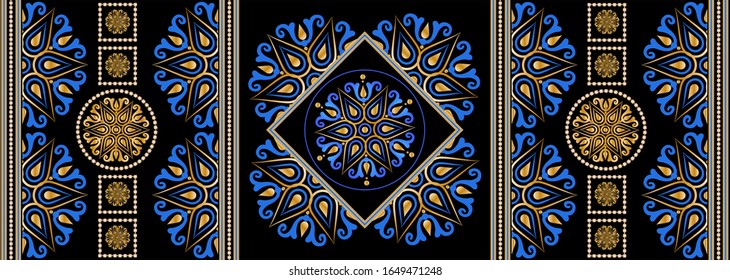 Seamless pattern decorated with precious stones, gold chains and pearls.