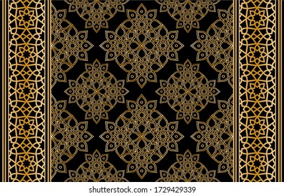 Seamless pattern decorated with precious stones, gold chains and pearls.	