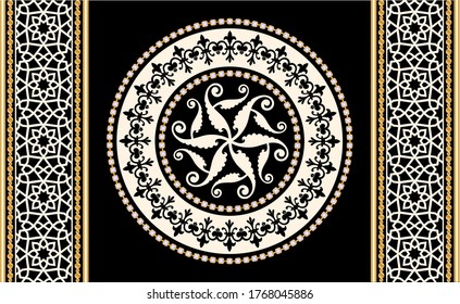 Seamless pattern decorated with precious stones, gold chains and pearls.