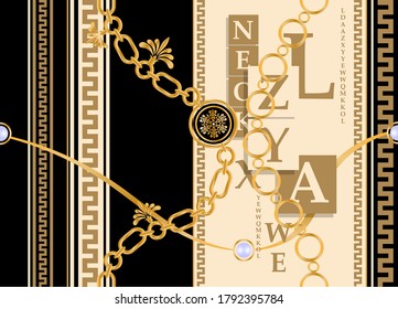 Decoración sin inconfundibles decorada con piedras preciosas, cadenas de oro y perlas.