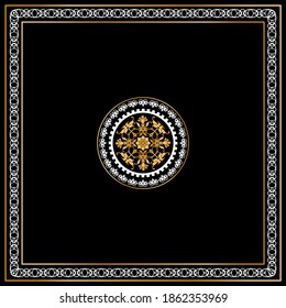 Seamless pattern decorated with precious stones, gold chains and pearls.