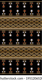 Seamless pattern decorated with precious stones, gold chains and pearls.