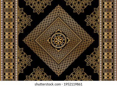 Seamless pattern decorated with precious stones, gold chains and pearls.