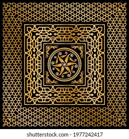 Seamless pattern decorated with precious stones, gold chains and pearls.