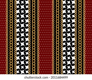 Seamless pattern decorated with precious stones, gold chains and pearls.